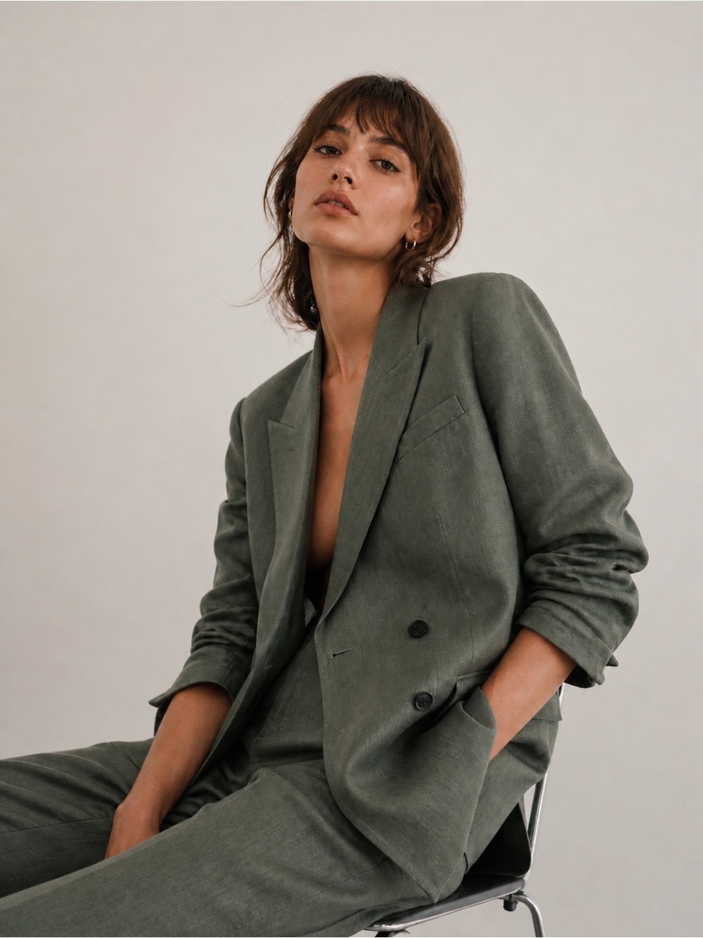 THE KOOPLES Linen Blazer Olive Green Double Breasted Tailored Jacket NWT $595